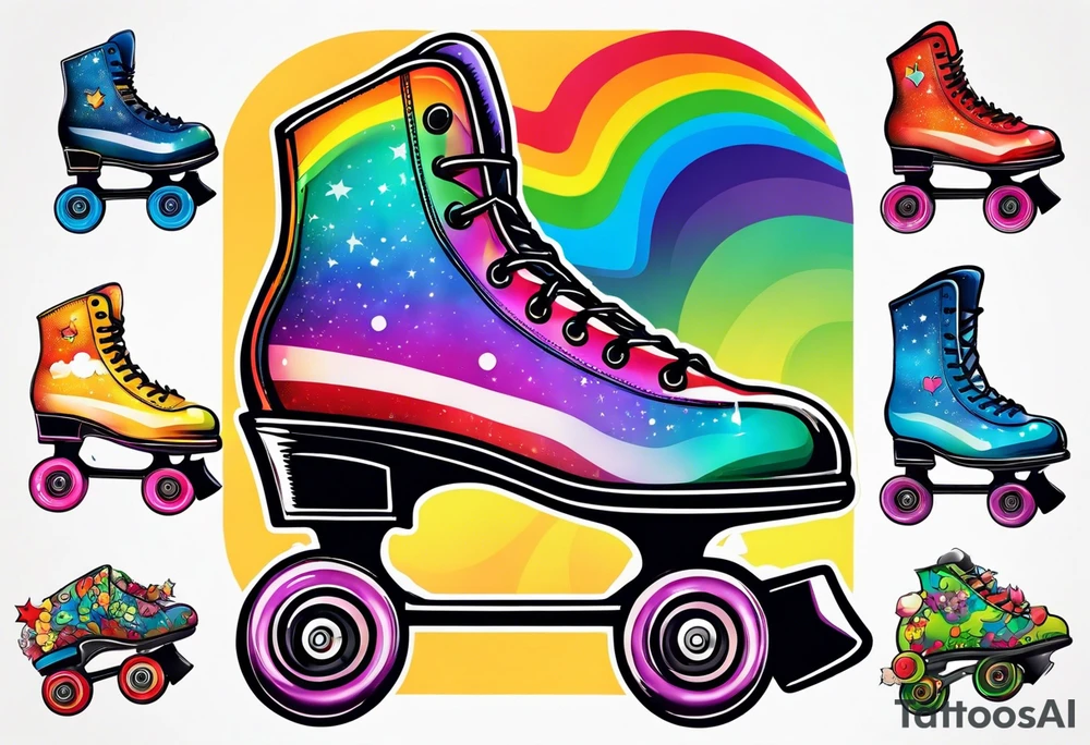 rainbow rollerskates tattoo idea