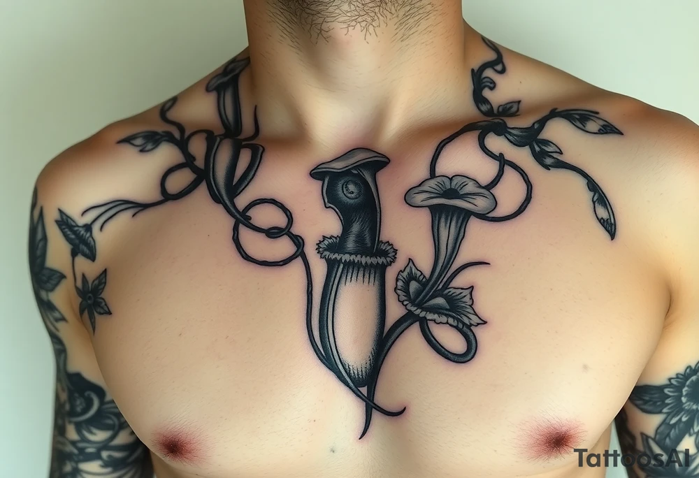 carnivorous plants neck, chest, back, and arm sleeves
I want these spots covered in these plants, ranging from venus fly traps to others
Make it masculine looking, I want it to look kinda like a plant guide book tattoo idea