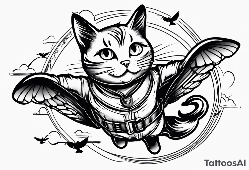 sky diving cat tattoo idea