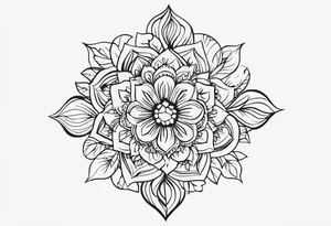 Нежные тонкие пионы с линиями и центральной звездой tattoo idea