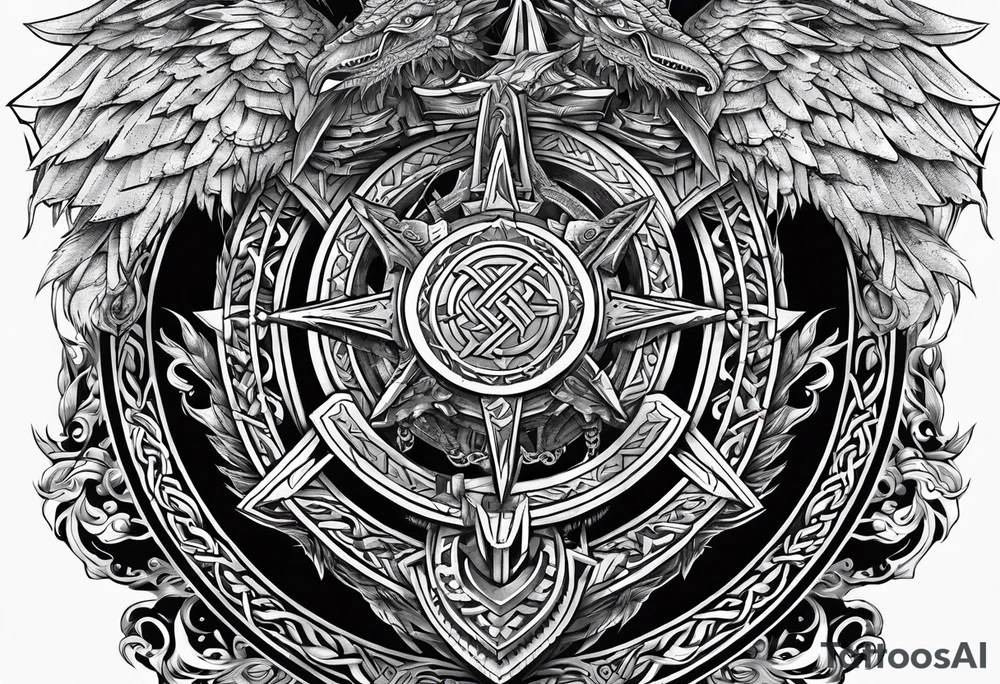 Valhalla sword shield long ship dragon head axe Valknut tattoo idea