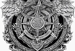 Valhalla sword shield long ship dragon head axe Valknut tattoo idea