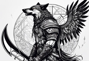 valkeryie warrior wolf crow axe tattoo idea
