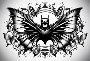 Small Batman symbol with 5 butterflies all around it for a forearm tattoo tattoo idea