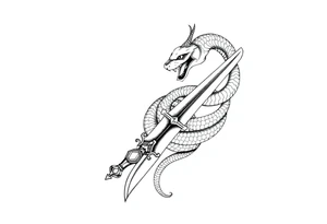 mystical snake coiled around an ancient dagger with jeweled hilt tattoo idea
