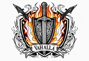 valhalla sword shield funeral on fire tattoo idea