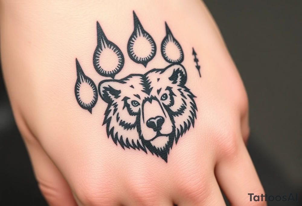 Bears paw with bear face in the middle tattoo idea