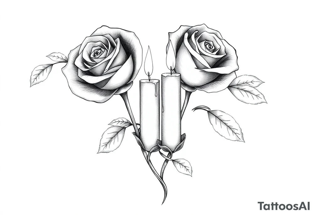 Passed love one, two roses, two candles, blue, hearts tattoo idea