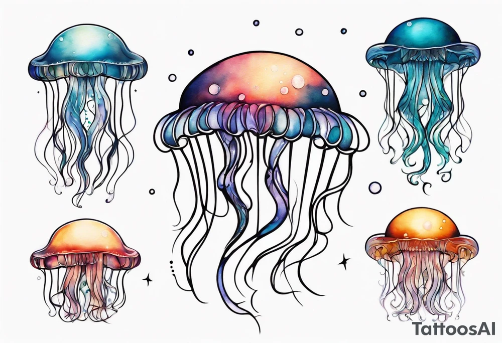1 jellyfish swimming in front of the moon tattoo idea