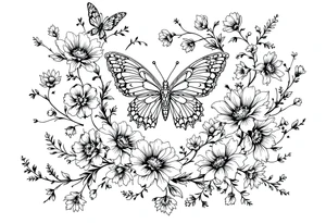 flowers, heart and butterfly tattoo idea