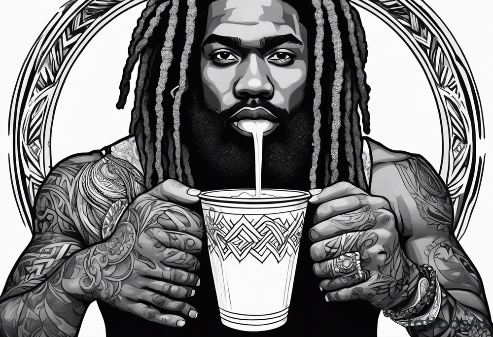 Black guy with dreads inside a foam cup like it’s a jacuzzi with two girls tattoo idea