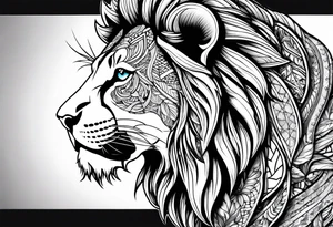 lion leg sleeve with madela patterns tattoo idea