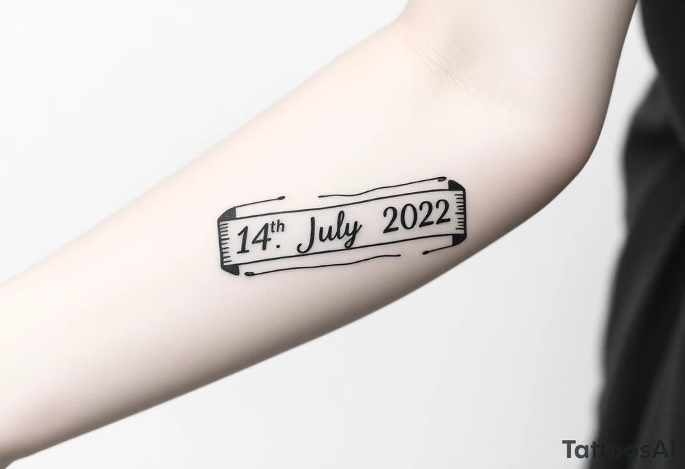 Christian baptism tattoo with the date 14th of July 2024 wrapping around the arm as a band tattoo idea