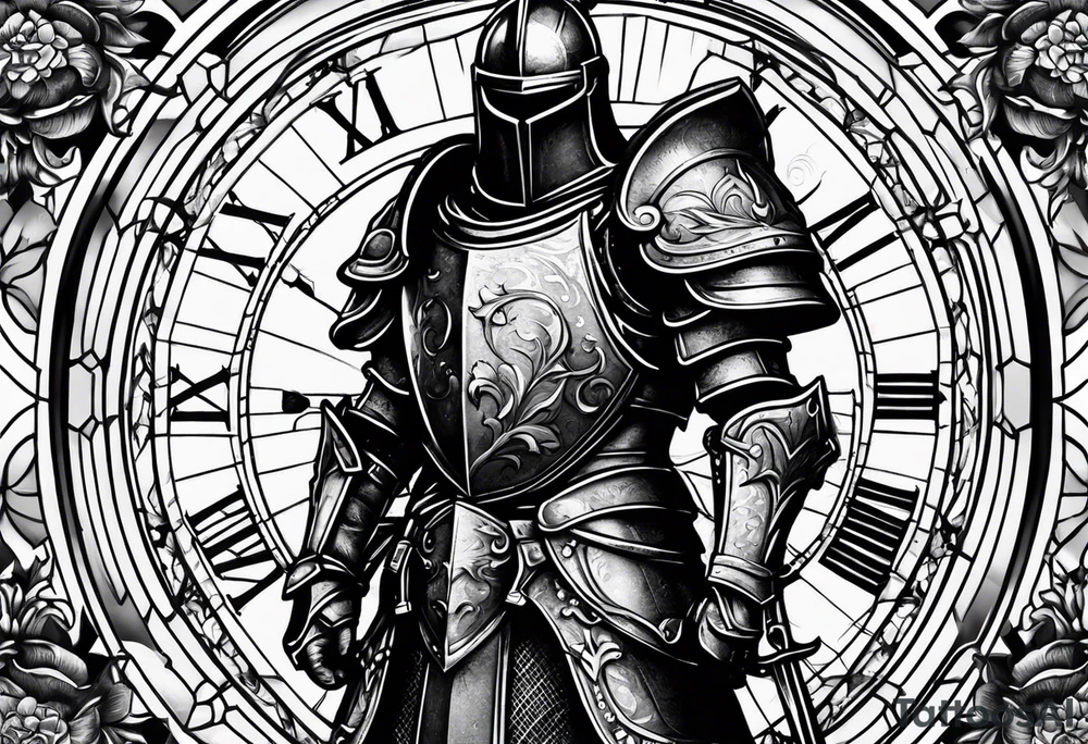 knight with heavy armor clock surround tattoo idea