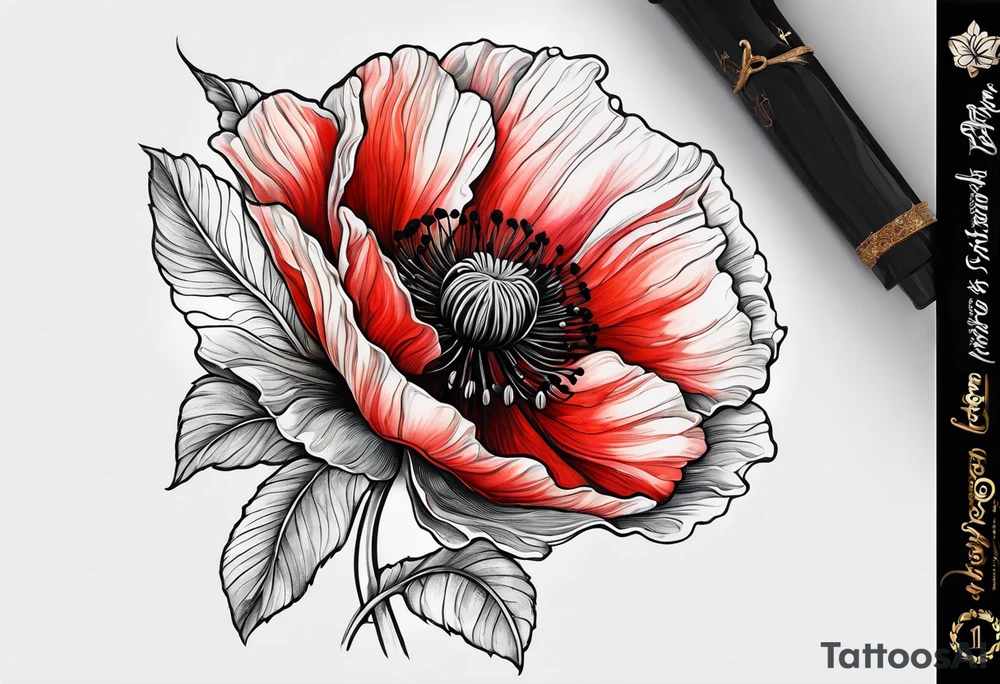 Poppy flower tattoo with the date 12/21/2006 tattoo idea