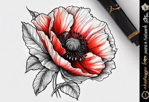 Poppy flower tattoo with the date 12/21/2006 tattoo idea