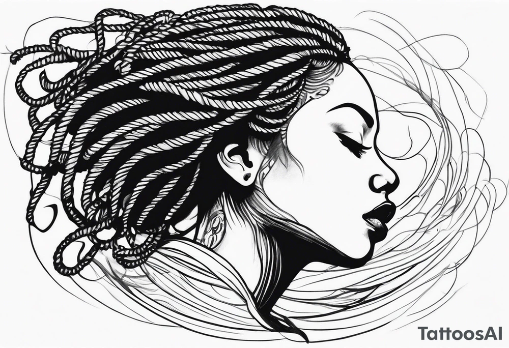Draw a women head with real dread locks flying in the air tattoo idea