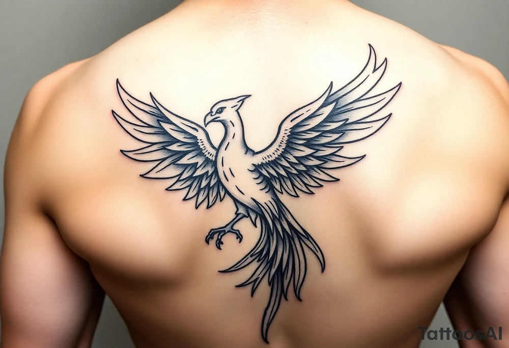 magnificent phoenix rising from golden flames with trailing embers tattoo idea