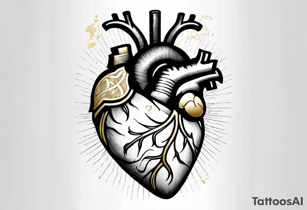 Anatomical heart with gold sealant lines tattoo idea