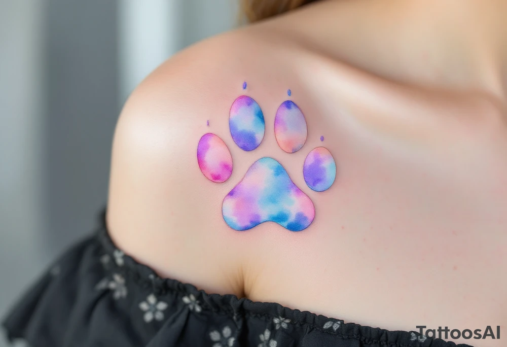 Pastel Cloud Paw Prints – Dreamy cloud-like prints in baby blue, lavender, and soft pink with blurred edges, giving a soft and whimsical look. tattoo idea