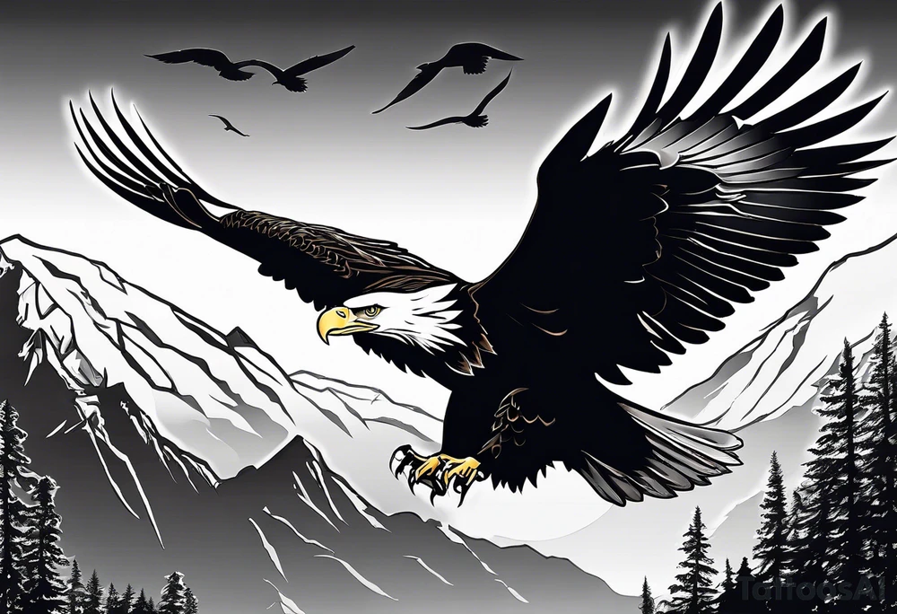 several eagles in flight silhouette symbolizing Isaiah 40:31 without other imagery, only the eagles. tattoo idea