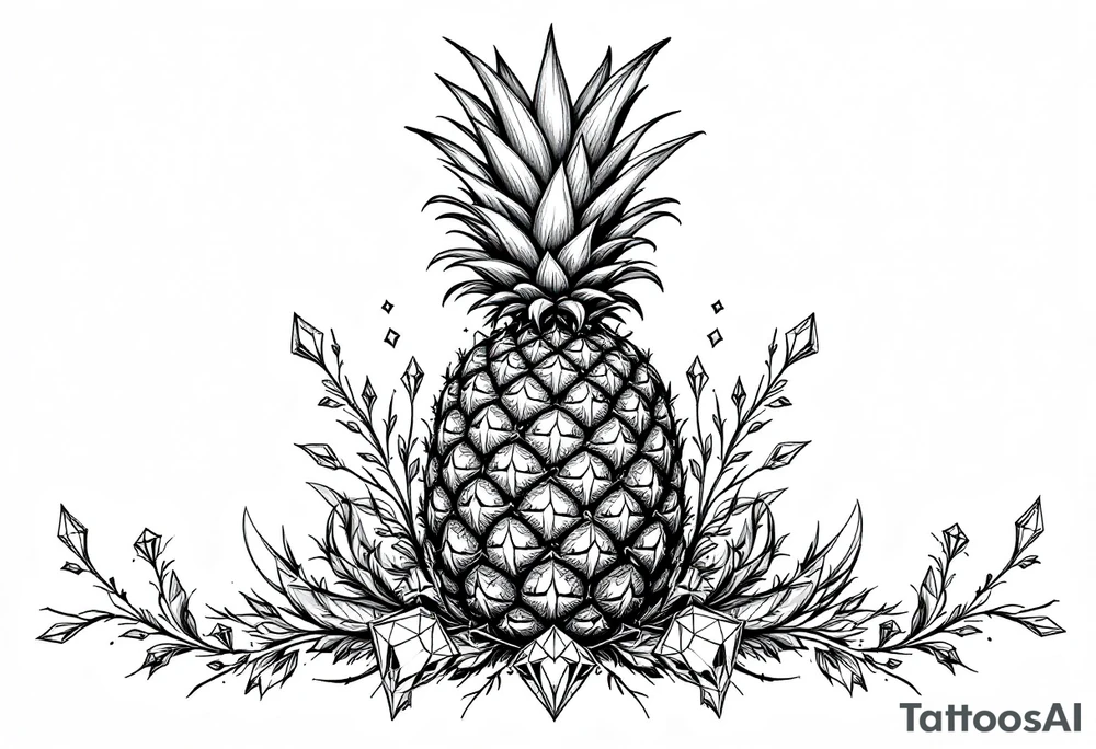 Majestic pineapple, crown, diamonds, vagina, anus tattoo idea