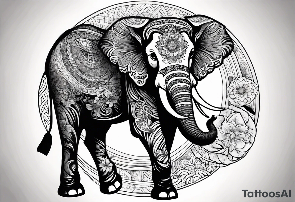 a elephant and a sun tattoo idea