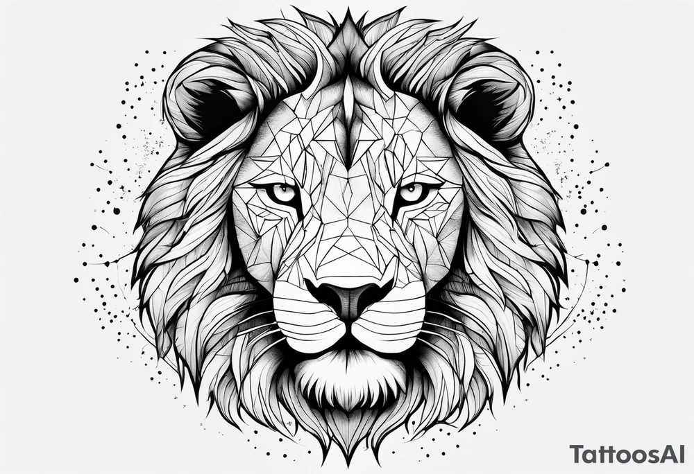 Une tête de lion de 3/4. Avec la constellation du sagittaire dans sa fourrure tattoo idea