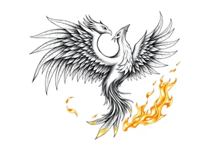 magnificent phoenix rising from golden flames with trailing embers tattoo idea