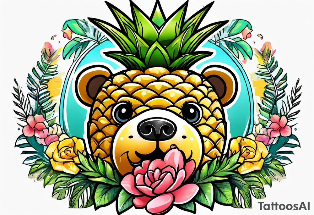Cute pineapple bear tattoo idea