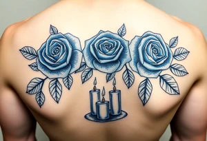 Blue roses, water, 2 candles, eyes tattoo idea