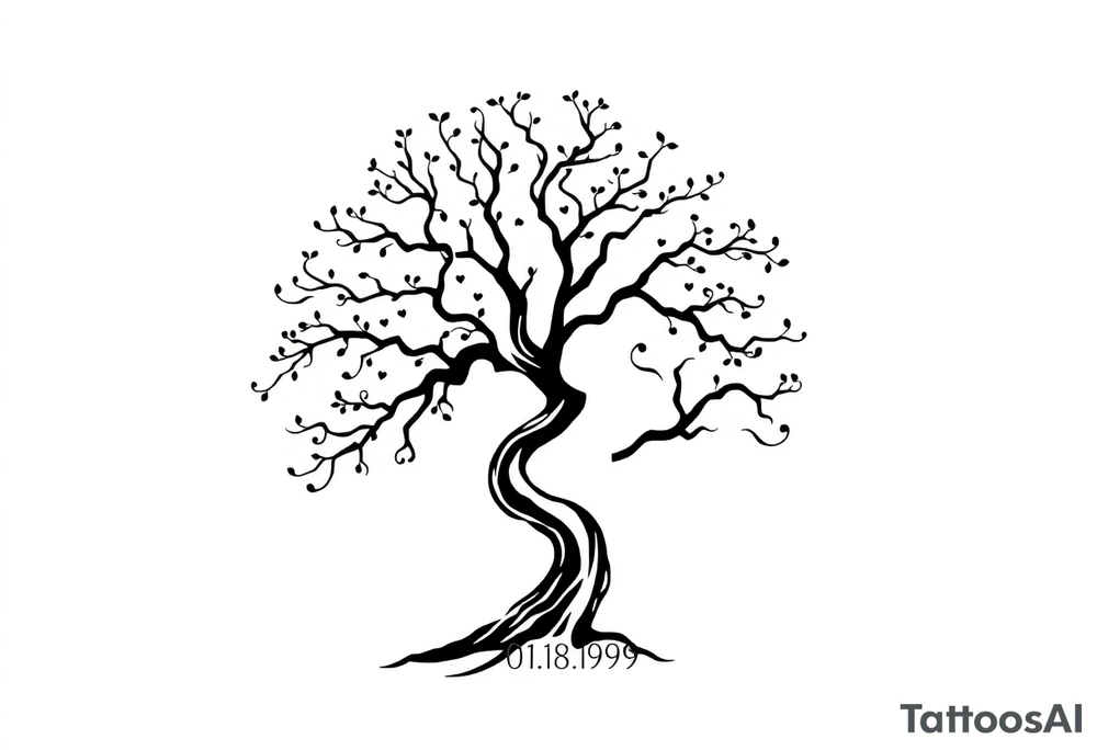 easy windy tree with date 02.18.1998 tattoo idea