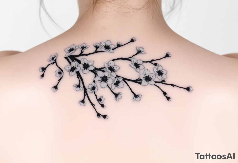 delicate cherry blossoms swirling in spring breeze with petals tattoo idea