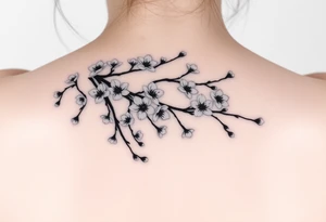 delicate cherry blossoms swirling in spring breeze with petals tattoo idea