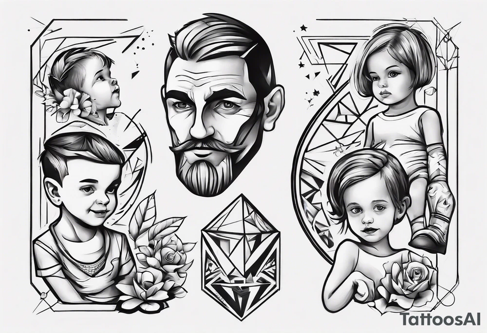 dad and kids, a boy and a girl tattoo idea