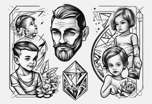 dad and kids, a boy and a girl tattoo idea