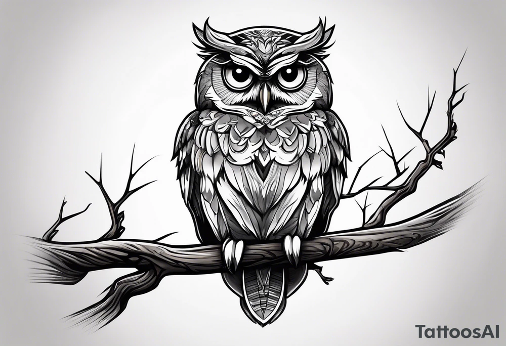 Owl sitting on a branch tattoo idea