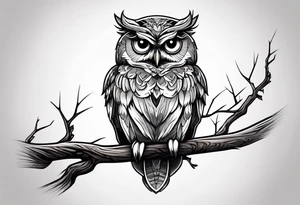 Owl sitting on a branch tattoo idea