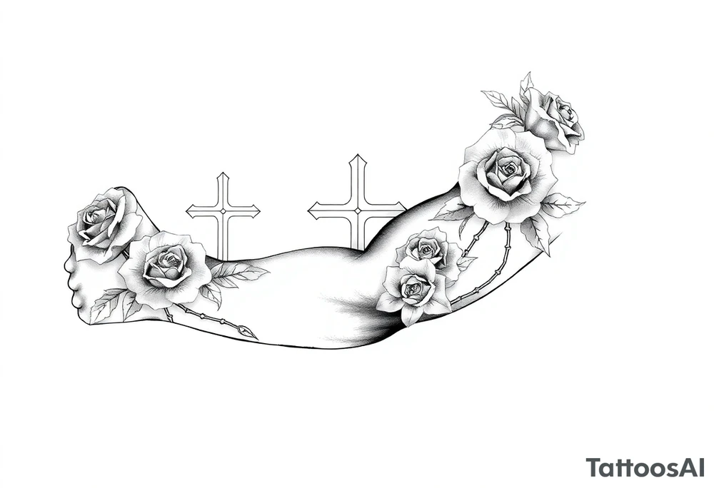 crosses with roses sleeve tattoo idea