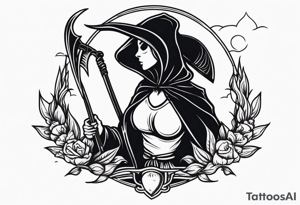 scythe grim reaper cute girlie tattoo idea