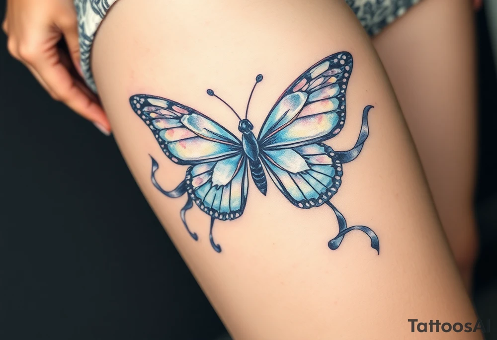ethereal butterfly with flowing silk ribbons in moonlight tattoo idea