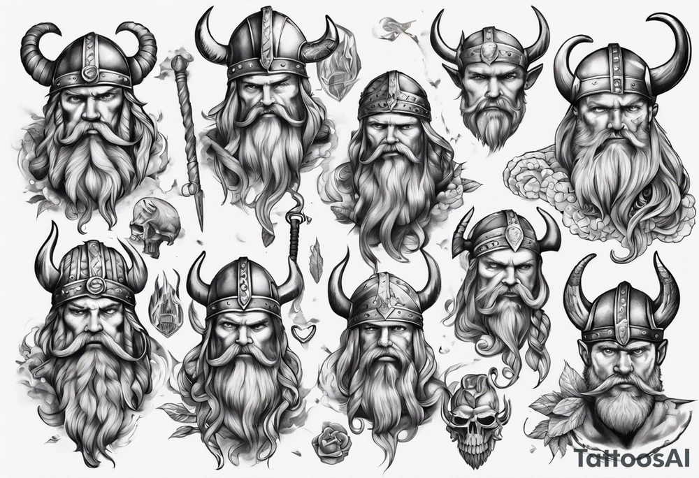 A bunch of vikings surrounding a classic vintage cadilac tattoo idea