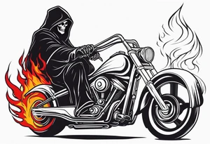 Grim Reaper on motorcycle, on fire, red eyes tattoo idea