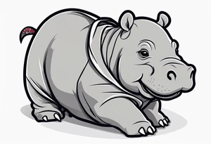 Baby hippopotamus wrapped in a swaddle and has a knife sideways in its mouth tattoo idea