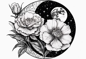 Moon and carnation no leaves tattoo idea