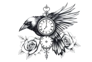 raven,roses,clock. tattoo idea