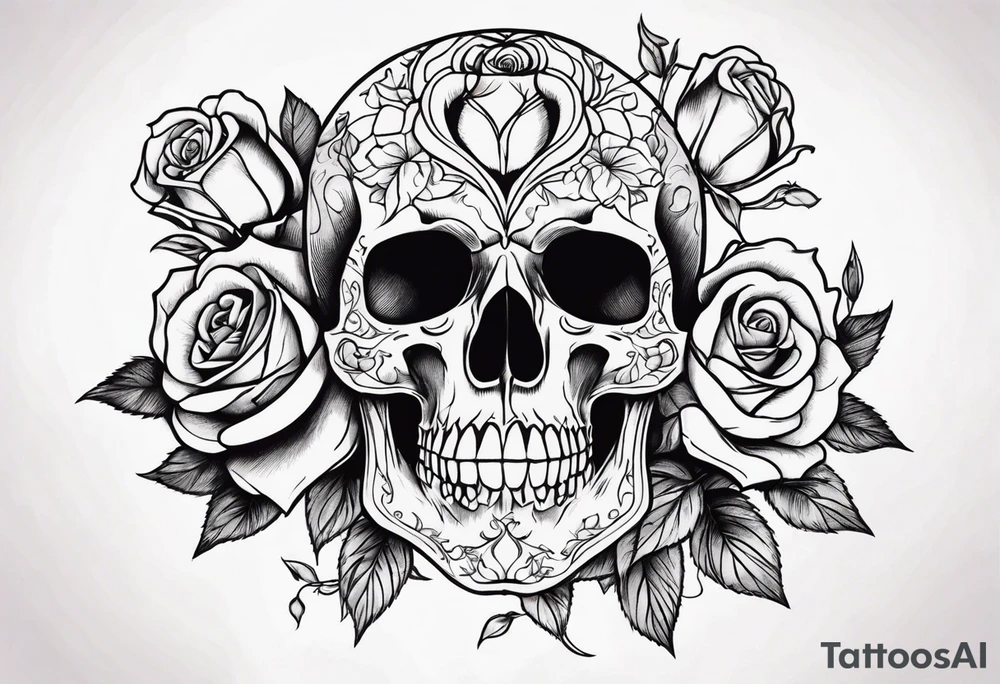 skull and roses tattoo idea