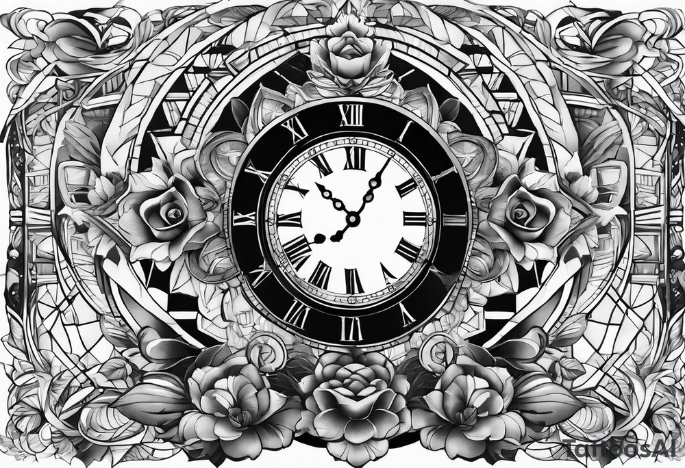 forearm sleeve, clock, stairs tattoo idea