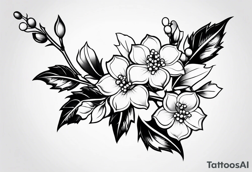 holly flower stem tattoo idea