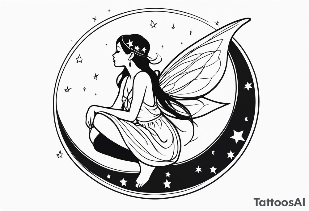 fairy sitting on moon tattoo idea